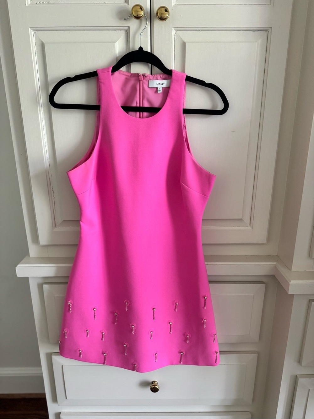 Likely Hot Pink Embellished Sleeveless Mini Dress